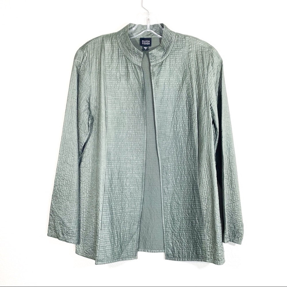 Eileen Fisher Olive Green Silk Lightweight Jacket